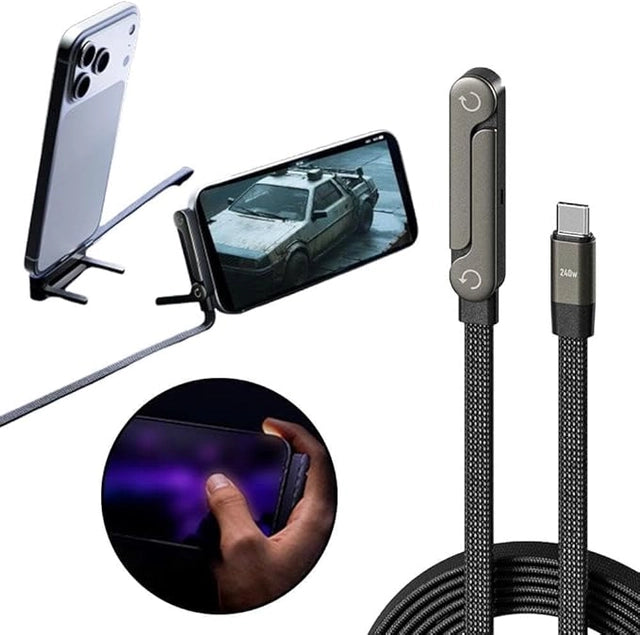 2-in-1 Invisible Holder Charger Cable, 240W Portable Fast Charging Cord with Built-in Phone Stand