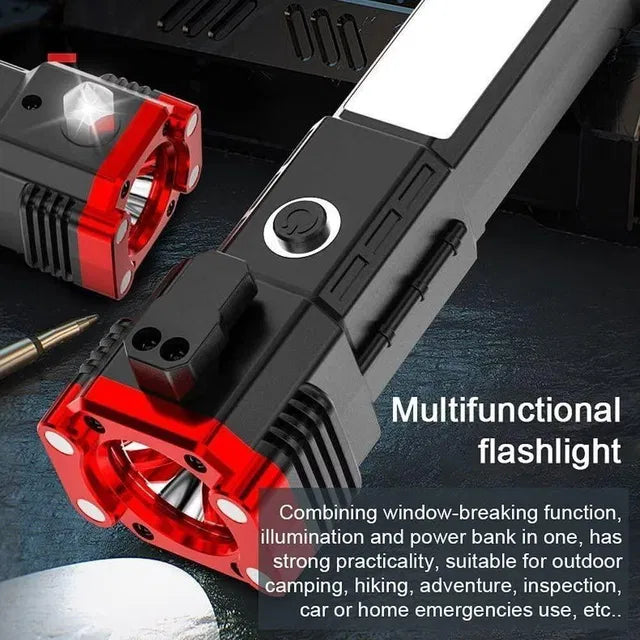 8 in 1 Portable Rechargeable Torch LED Flashlight with Hammer