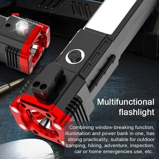 8 in 1 Portable Rechargeable Torch LED Flashlight with Hammer
