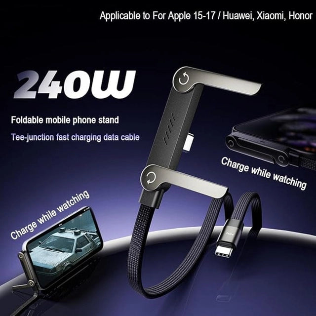 2-in-1 Invisible Holder Charger Cable, 240W Portable Fast Charging Cord with Built-in Phone Stand